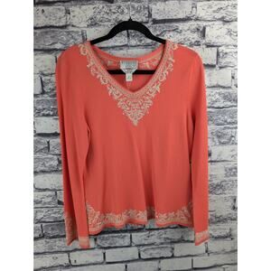 Talbots Embroidered Coral Sweater